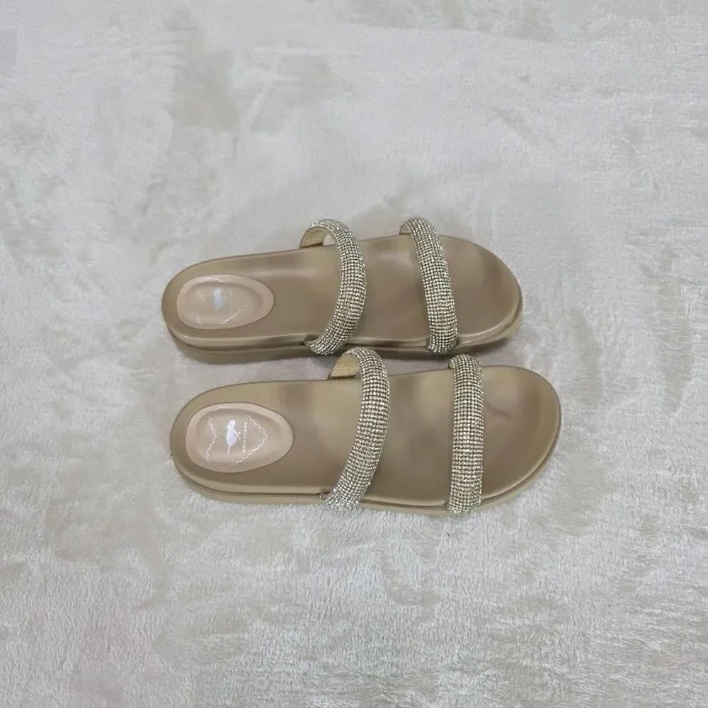 Rocket Dog Sparkle Women's Sandal Size 6M Beige Rhinestone Straps Wedge Slip On - Picture 3 of 6